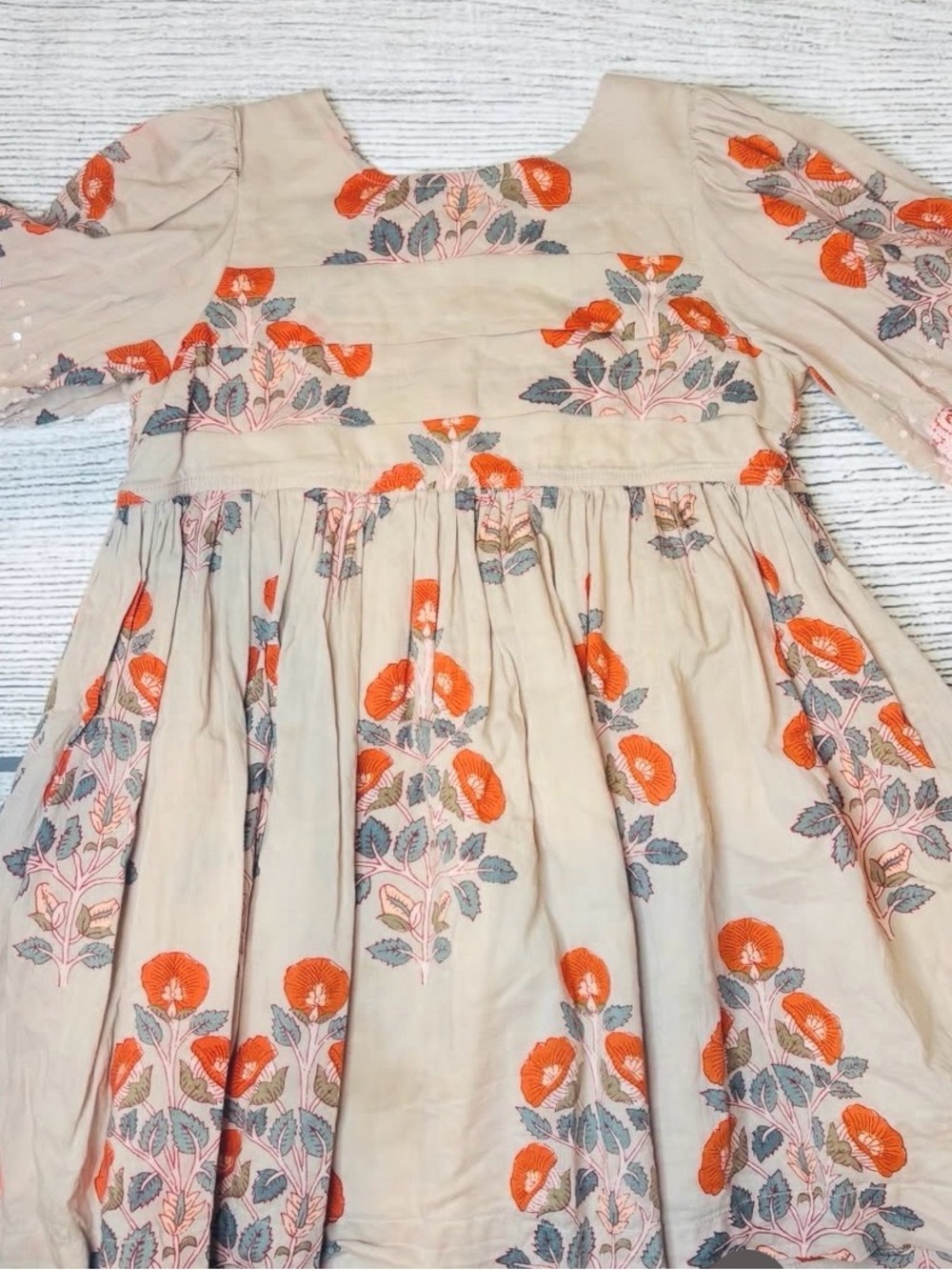 Girls Beige Dress with Orange Floral Embroidery pink chicken